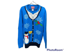 Jem Women&#39;s Faux Button Down Ugly Christmas Sweater Size XL Blue Snowman Tacky - £18.48 GBP