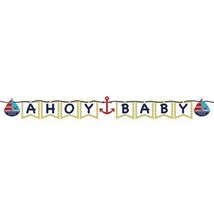Ahoy Matey Baby Shower Shaped Ribbon Banner Boy Baby Shower Decorations - $10.80