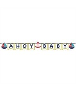 Ahoy Matey Baby Shower Shaped Ribbon Banner Boy Baby Shower Decorations - £8.65 GBP