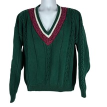 Duplex Designs Men&#39;s V-Neck Knit Pullover Sweater Size L Green - £18.40 GBP