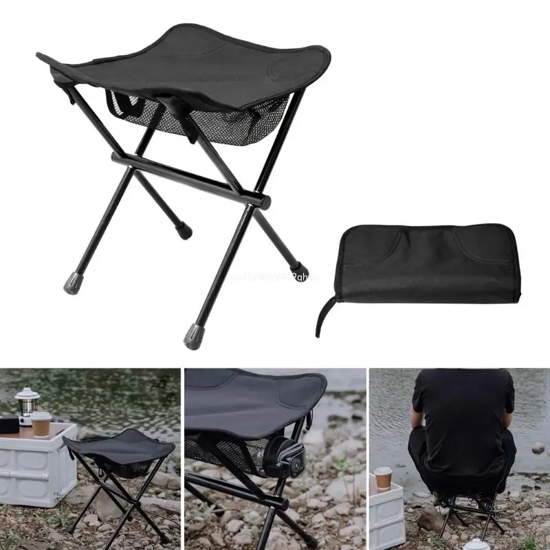 Outdoor Camping Stool Portable Folding Stool Chair with Water Bottle Holder - £21.73 GBP+