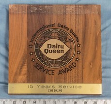 Dairy Queen International Service Award Plaque 1988 Vintage Dq - £36.41 GBP