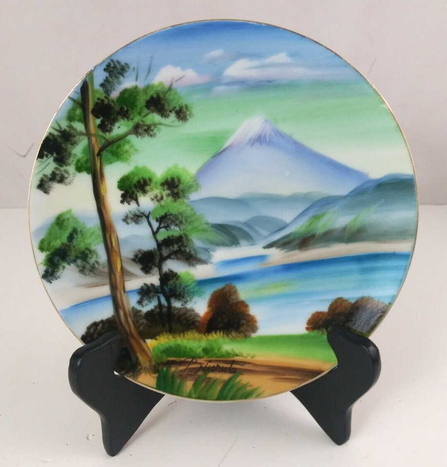 Vintage P. Hurata Hand Painted Mountain Scene Signed Decorative 7&quot; Plate - $9.89
