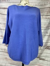 Chicos 1 Boat Neck 3/4 Sleeve Pullover Sweater Womens M Soft Ribbed Detail Blue - £10.61 GBP