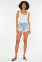 Kancan Medium Blue Distressed Button Fly Denim Shorts - $39.00