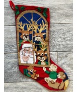 Santa Claus Christmas Stocking Needlepoint Vintage Red Teddy Bears 18&quot; R... - $66.12