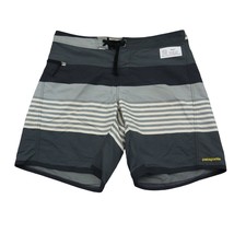 Patagonia Shorts Mens 36 Gray Striped Board Short Drawstring Zip Pocket ... - $19.68