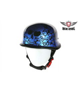 Blue Skull Novelty Motorcycle Helmet Biker S or L Low-Profile Gloss - $38.29 CAD