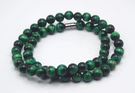 Green Tiger Eye Necklace -  Mens Necklace - Beaded Necklace - Crystal Necklace - - £24.37 GBP
