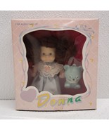 Vintage Donna Doll Blue Dress Brunette Blue Eyes Blue Bear Toy Approx. 4&quot; - $26.75 CAD