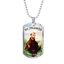 St. Francis Catholic Necklace Stainless Steel or 18k Gold Dog Tag 24&quot; Chain - £37.79 GBP+
