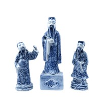 c1910 Antique Chinese Blue and Whit Fu Lu Shou Figues Lot - $366.30