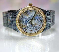 NEW GUESS U0583L1 Blue Python Printed Golden Crystal Bezel Dial Women Watch - £137.98 GBP