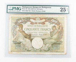 1937-1947 (ND) Madagascar 50 Francs Note (VF-25 Filet PMG ) Banque Cinqu... - $247.91