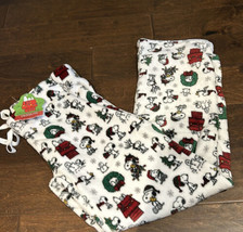 Peanuts womens Christmas Snoopy Gifts Wreath Plush Pajama Pants New M - £23.14 GBP