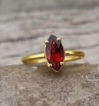 14k Yellow Gold Plated 2 Ct Marquise Simulated Garnet Engagement Solitaire Ring - £49.84 GBP