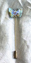Elegant Pastel Enamel Gold-tone Butterfly Stick Pin  1960s vintage 2 3/4&quot; - £9.60 GBP