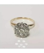 2Ct Round Cut Real Moissanite Engagement Cluster Ring 14K Yellow Gold Pl... - $1,637.83 MXN