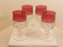 Set of 4 Vintage Tiffen King&#39;s Crown Ruby Red Flash Thumbprint Wine Glasses MCM - £23.68 GBP