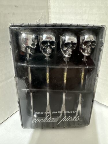 Boston Warehouse Bone Collector Skull Cocktail Picks  set of 4 Halloween NIB - $21.78