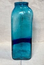 Teal w Blue Strip Hand Blown Glass Bottle Vase AS IS READ - £23.36 GBP