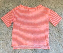 Old Navy Boyfriend Fit Girls T Shirt Top Size S 6-7 Neon Orange White Stripe Tee - $7.92