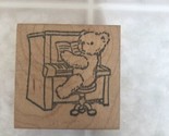Teddy Bear Playing Upright Piano Wood Mounted Rubber Stamp  - £10.98 GBP