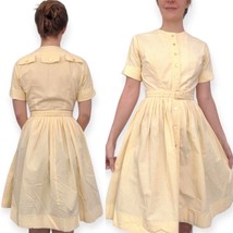 Vintage 60s Yellow Striped Dress Cotton Spring Summer Short Sleeve XS - £58.97 GBP