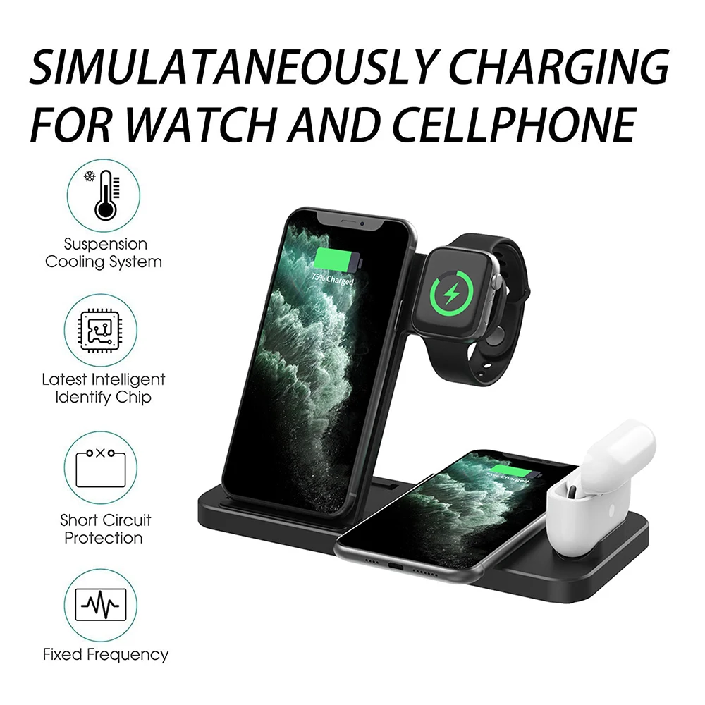 Play Qi Fast Wireless Charger Stand For A 11 12X 8 Plus A Watch 4 in 1 FolAle Ch - £51.21 GBP