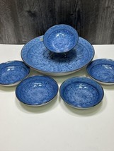 6 Piece Made in Japan Blue Cherry Blossom Serving &amp; Individual Bowls Jap... - £76.81 GBP