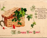 1914 Postcard John Winsch Copyright New Year Luck Basket Horseshoe Ivy C... - £11.18 GBP