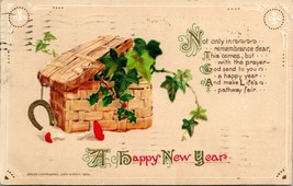 1914 Postcard John Winsch Copyright New Year Luck Basket Horseshoe Ivy Clovers - £11.12 GBP