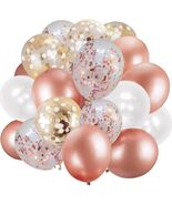 Dandy Decor 60 Pack 12in Rose Gold White Confetti Balloons with Ribbon - €10,20 EUR