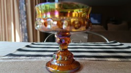 Vintage Footed Compote Bowl Carnival Glass 5.25&quot; x 5&quot; - £30.43 GBP