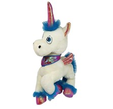 Vintage Toy Works White Unicorn Pink &amp; Blue Shiny Wings Stuffed Animal Plush Toy - £29.57 GBP