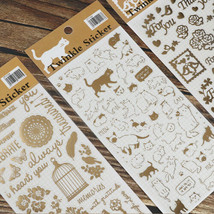 3Sheets Cute Cat Gold Stamping Twinkle Sticker Decoration Jourals Self Adhesive  - £5.58 GBP