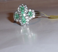 Green Colombian Emerald Oval & White Topaz Cocktail Ring, 925, Size 9, 1.60(Tcw) - $165.00