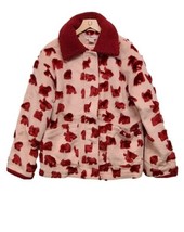 Glamorous Womens Small Pink and Red Abstract Faux Fur Accent Coat  Full Zip - £23.67 GBP