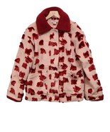 Glamorous Womens Small Pink and Red Abstract Faux Fur Accent Coat  Full Zip - £23.60 GBP