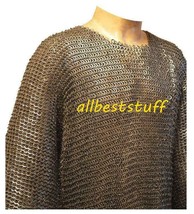 Medieval Long Sleeves Armor Flat Riveted Maille Hauberk Chainmail Shirt ABS - £160.47 GBP