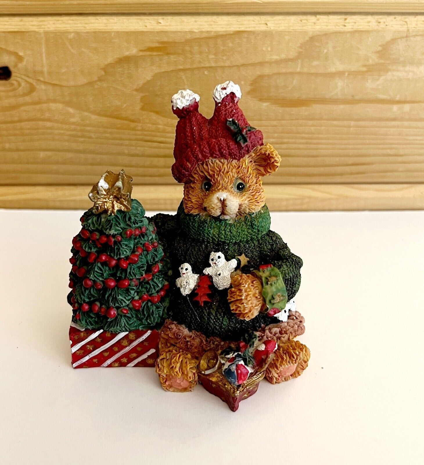 Primary image for Christmas Tree Shop Teddy Bear Christmas Tree Figurine 4" LN