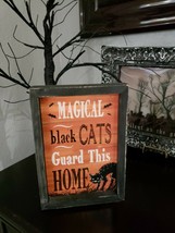 MAGICAL BLACK CAT Primitive Style Halloween Sign Prop Tabletop Decor 9&quot; x 6.25&quot; - £17.57 GBP