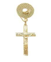 Crucifix Cross Gold-Tone Pendant with a Rope Chain Necklace - £16.02 GBP