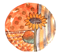 Sunflower Lunch Plate Ruffled Edge Hand Painted in Italy As Is READ - £14.16 GBP