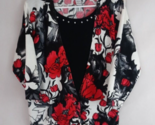 Cathy Daniels Womens Layered Floral Cardigan Sweater With Jeweled Neckli... - $19.39