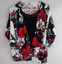 Cathy Daniels Womens Layered Floral Cardigan Sweater With Jeweled Neckline Large - £15.45 GBP