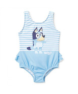Bluey Striped Toddler One-Piece Swimsuit with Frills Blue - £19.53 GBP