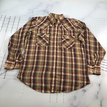 Vintage Levi Strauss Pearl Snap Shirt Mens Large Distressed Brown Plaid Collared - £15.01 GBP