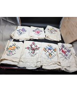 Vintage Set of 7 Hand-Embroidered Cotton Dish Towels Butterfly Floral De... - $38.00