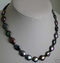 New Iridescent Purple Coin Button Pearl Necklace With Earrin - £55.94 GBP